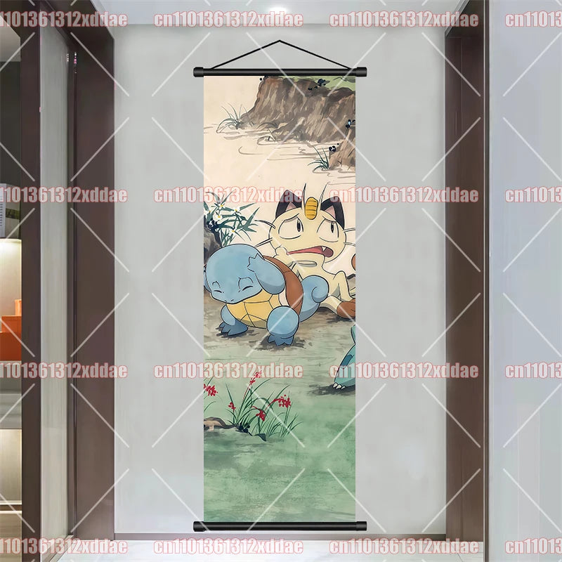 Pokémon Anime Poster Art Scroll Painting Rayquaza Pikachu Entei Squirtle Bulbasaur Gengar Snorlax Friends Children Holiday Gift