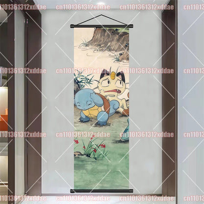 Pokémon Anime Poster Art Scroll Painting Rayquaza Pikachu Entei Squirtle Bulbasaur Gengar Snorlax Friends Children Holiday Gift