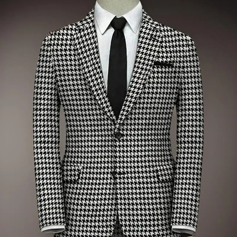 American Style Plaid Formal Men Suit Jacket for Wedding Groom 1 Piece Notch Lapel Slim Fit Houndstooth Male Tuxedo Blazer 2024