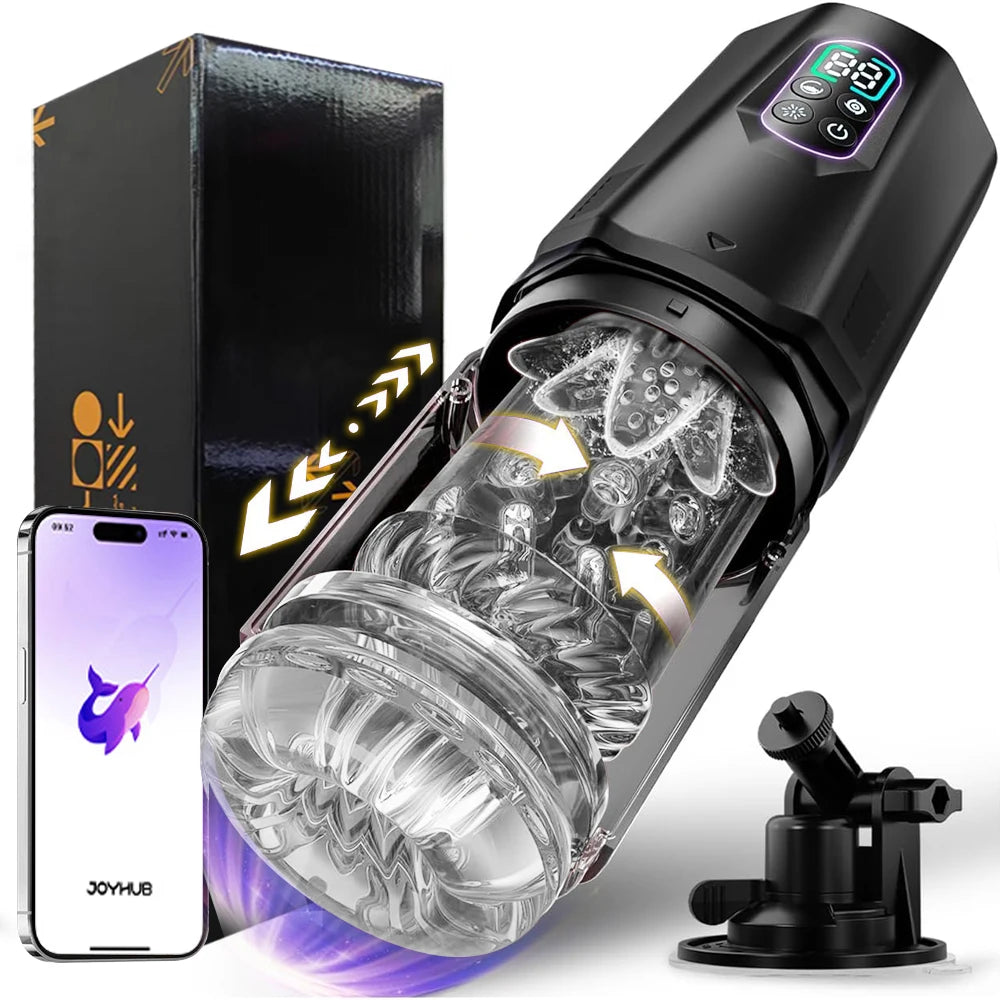 Automatic 360 ° Rotating Thrusting Male Masturbator Licking Penis Vibrator LCD Display Stroker Pocket Pussy Sex Toys for Men