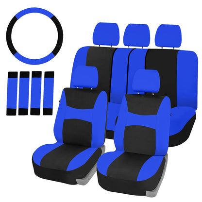AUTOKING Universal Car Seat Covers Set Breathable Polyester Front Rear Covers with Steering Wheel & Seatbelt Pads Fits Most Car