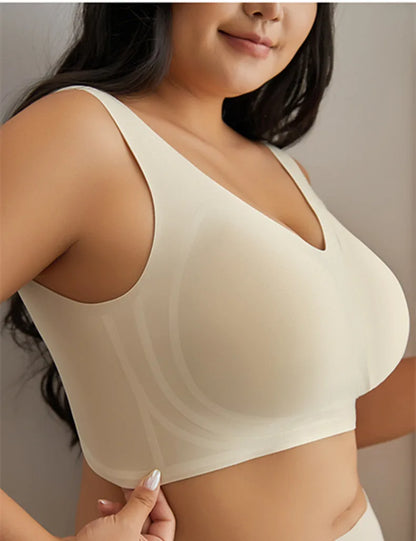 Large Size Thin Jelly Anti-Sagging Adjustable Large Breasts Appear Smaller Seamless Women's Rimless Bra Sexy Female Lingerie