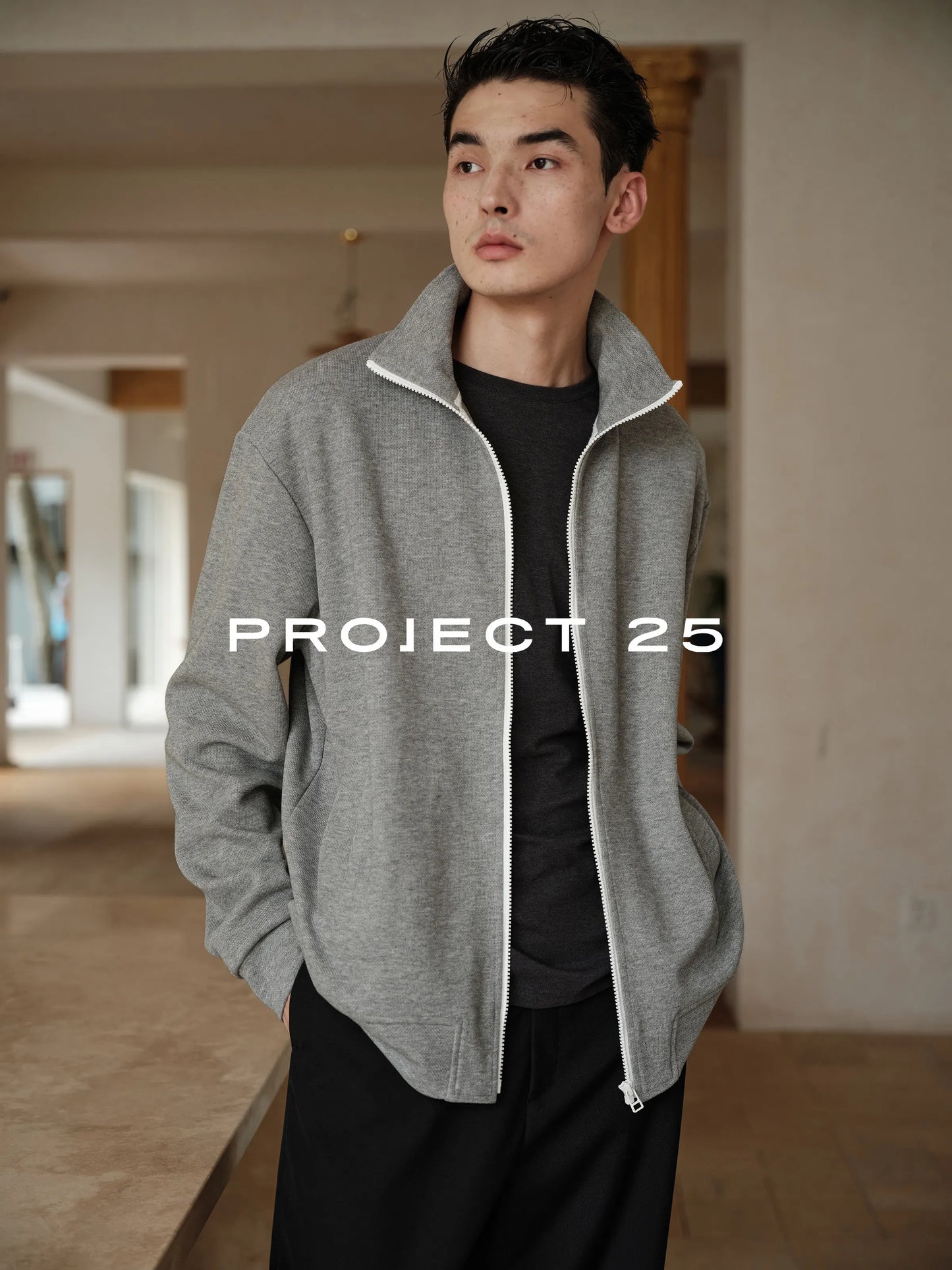 PROJECT 25 Men's Heavy Cotton Contrast Zipper Long Sleeve Mock Neck Loose Sweatshirt Basic Daily Commuting Casual Outerwear Top