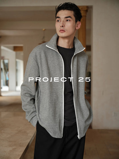 PROJECT 25 Men's Heavy Cotton Contrast Zipper Long Sleeve Mock Neck Loose Sweatshirt Basic Daily Commuting Casual Outerwear Top