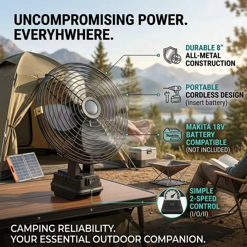 Camping Fan 8In Outdoor Fishing Wireless Desktop Portable Metal Fan Strong Wind Fan For Makita/Dewalt 18V BatteryPin