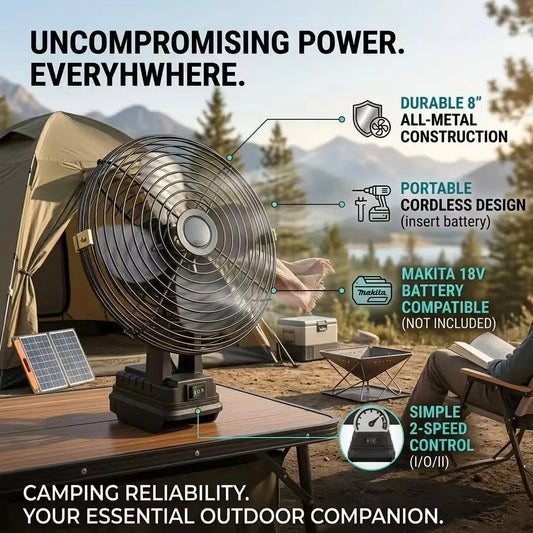 Camping Fan 8In Outdoor Fishing Wireless Desktop Portable Metal Fan Strong Wind Fan For Makita/Dewalt 18V BatteryPin