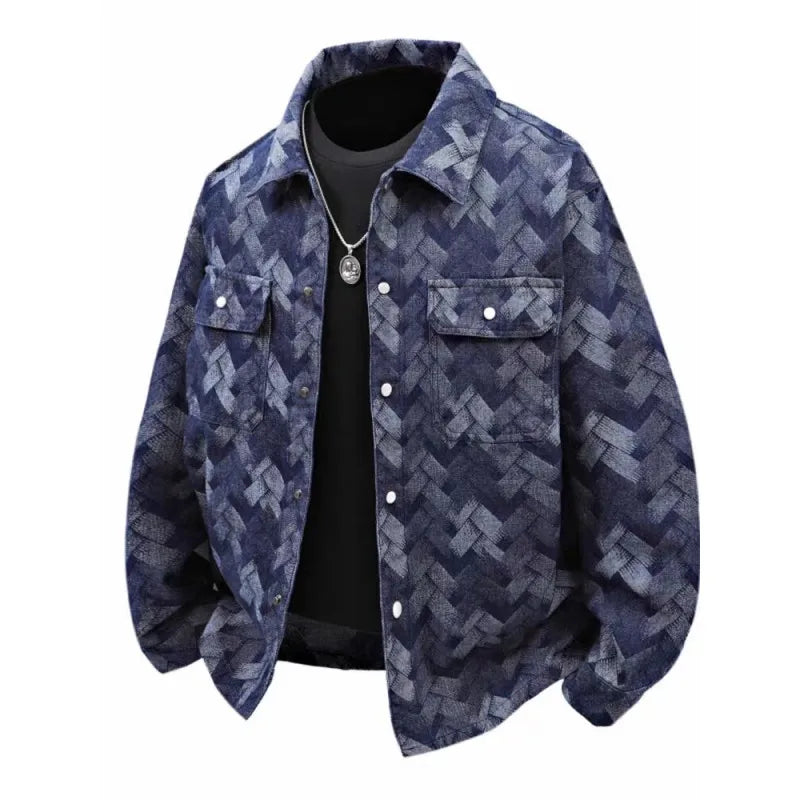 Men's Denim Shirt New Spring Summer Fashion Breathable Cotton Blend Jacquard Pattern Long Sleeve Top Street Urban Commuter Wear