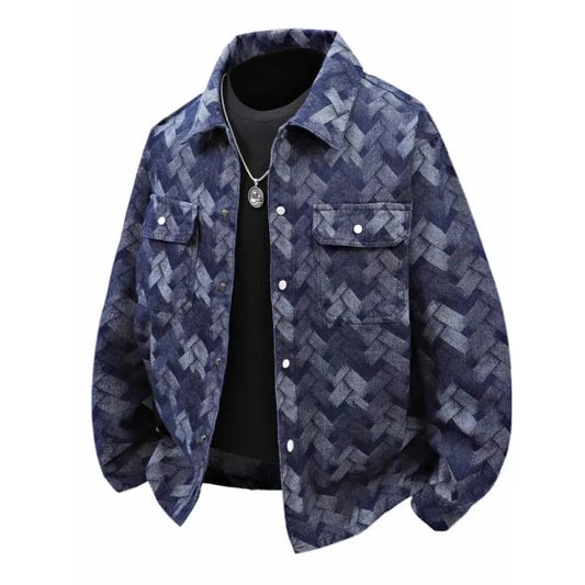Men's Denim Shirt New Spring Summer Fashion Breathable Cotton Blend Jacquard Pattern Long Sleeve Top Street Urban Commuter Wear