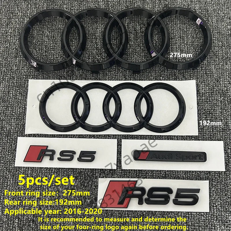 6/5Pcs 4Ring ABS Car Hood Front Grill Rear Trunk Emblem Stickers For Audi A3 A4 A5 A6 A7 Q2 Q3 Q5 Q8 S3 S4 S5 S6 RS3 RS4 RS5 RS6