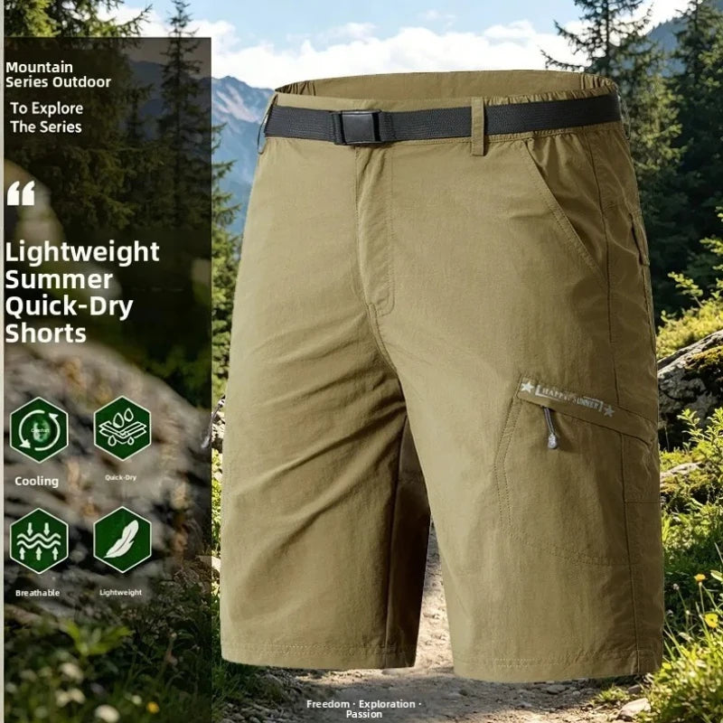 Men's Cargo Shorts Thin Loose Casual Workwear Man Summer Ice Silk Quick Dry Sporty Mid-Length Straight Leg Cotton Short Pants