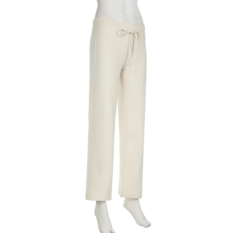 Rockmore Spicy Girl Low Waist Straight Leg Pants Pure Color Flip Waist Versatile Long Trousers Street Style Casual Pants