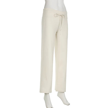 Rockmore Spicy Girl Low Waist Straight Leg Pants Pure Color Flip Waist Versatile Long Trousers Street Style Casual Pants