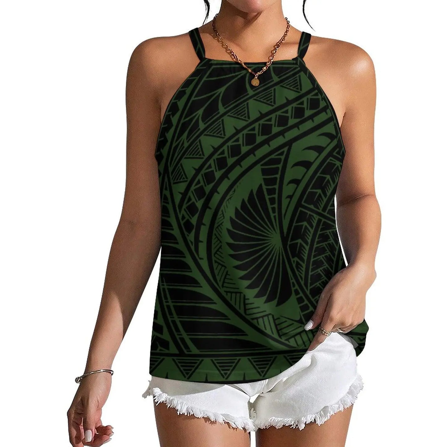 Custom Wholesale Women Summer Halter Everyday Casual Wear Polynesian Style Fiji Island Print Custom Design Strapper Vest