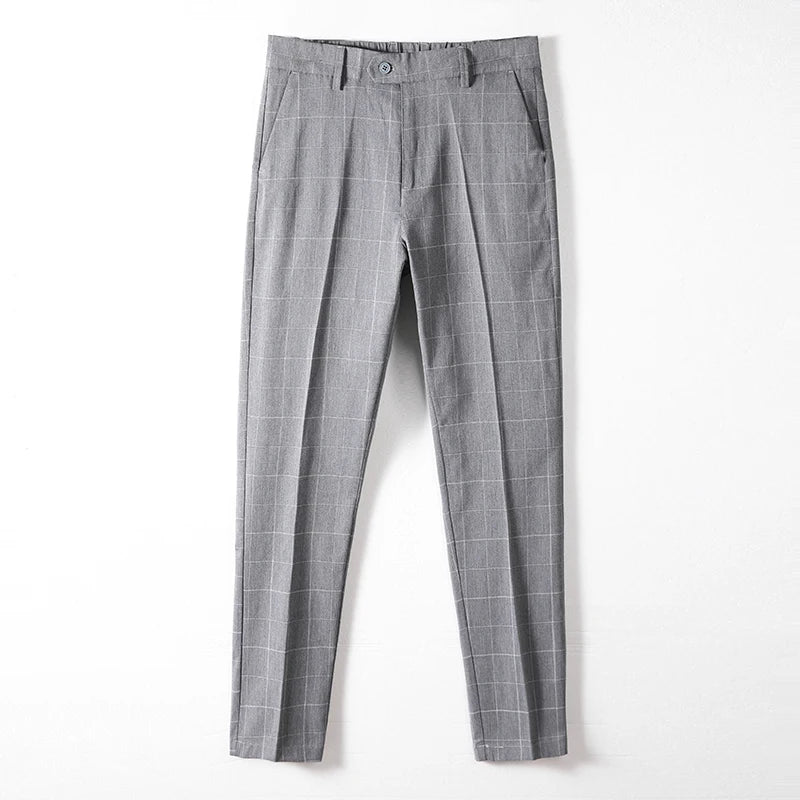 Summer Suit Plaid Pants Mens Clothing Black Gray Office Formal Trousers for Male Thin Koreas Style Regular Fit