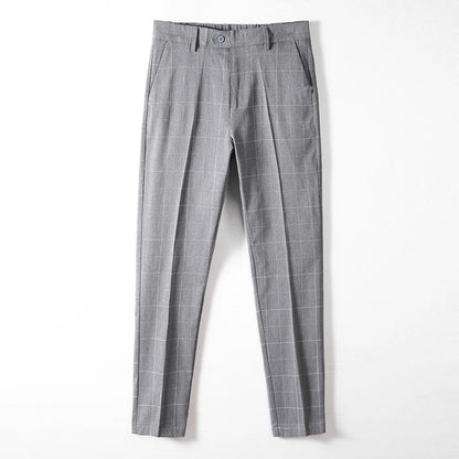 Summer Suit Plaid Pants Mens Clothing Black Gray Office Formal Trousers for Male Thin Koreas Style Regular Fit