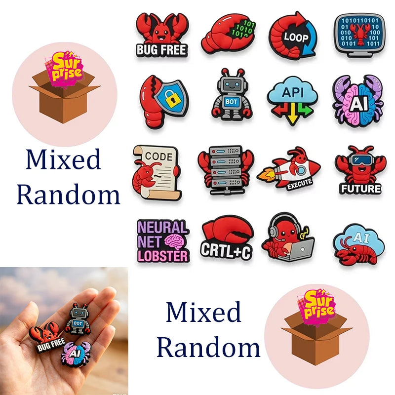 16Pcs Tech Lobster Croc Charms Set, Cute Programmer AI Code Shoe Decorations, DIY for Clogs Sandals, Gift for Coders IT Geeks