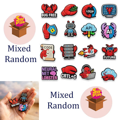 16Pcs Tech Lobster Croc Charms Set, Cute Programmer AI Code Shoe Decorations, DIY for Clogs Sandals, Gift for Coders IT Geeks