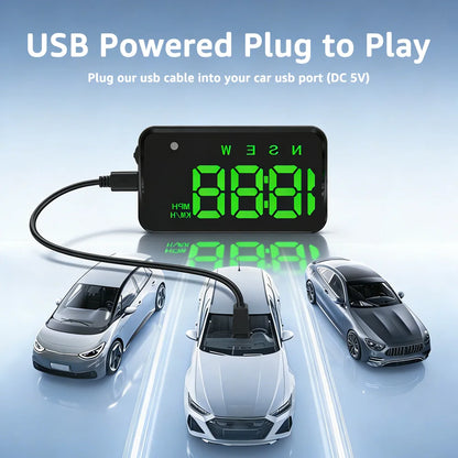 KWHUD Head-up Display Car HUD GPS Speedometer with Time Compass Display, Over-speed Alarm KM/H & MPH Car Electronics Accessories