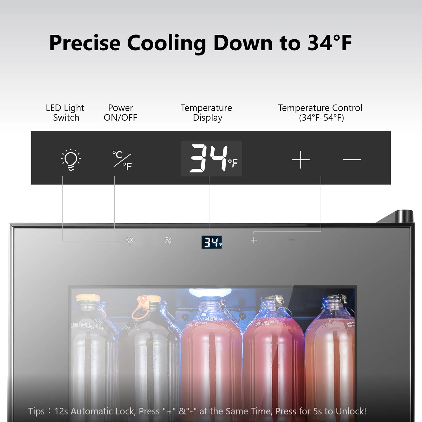 95-Can Glass Door Mini Fridge Cooler Beverage Refrigerator for Wine, Soda, and Home Bar Use
