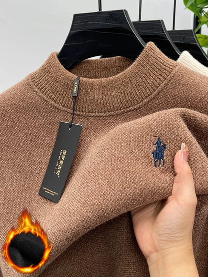 High end brand velvet sweater men's new designer fashion exquisite pony embroidery winter thick warm round neck knitted pullover