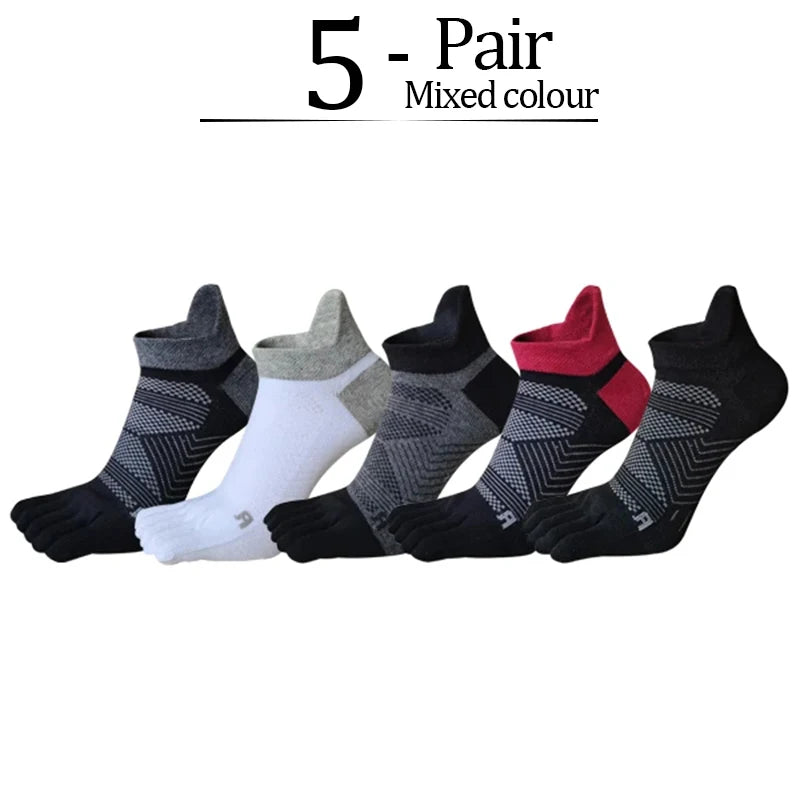 5 Pairs/lot Man Sport 5 Finger Socks Cotton Solid Sweat-Absorbing Breathable Shallow Mouth Fitness Travel Ankle Boat Toe Socks