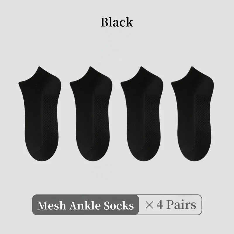 1/4/7 Pairs Men's Mesh Breathable Ankle Socks & Crew Socks - Lightweight Cotton Low Cut No Show Socks for Sports, Spring Summer