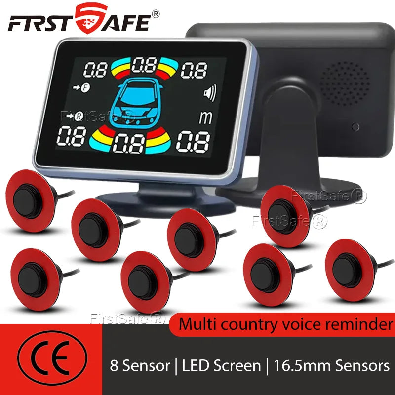 12V 16.5mm Parking Sensor Kit 6/8 Sensor Buzzer Reverse Radar Sound Alarm Indicator Probe System