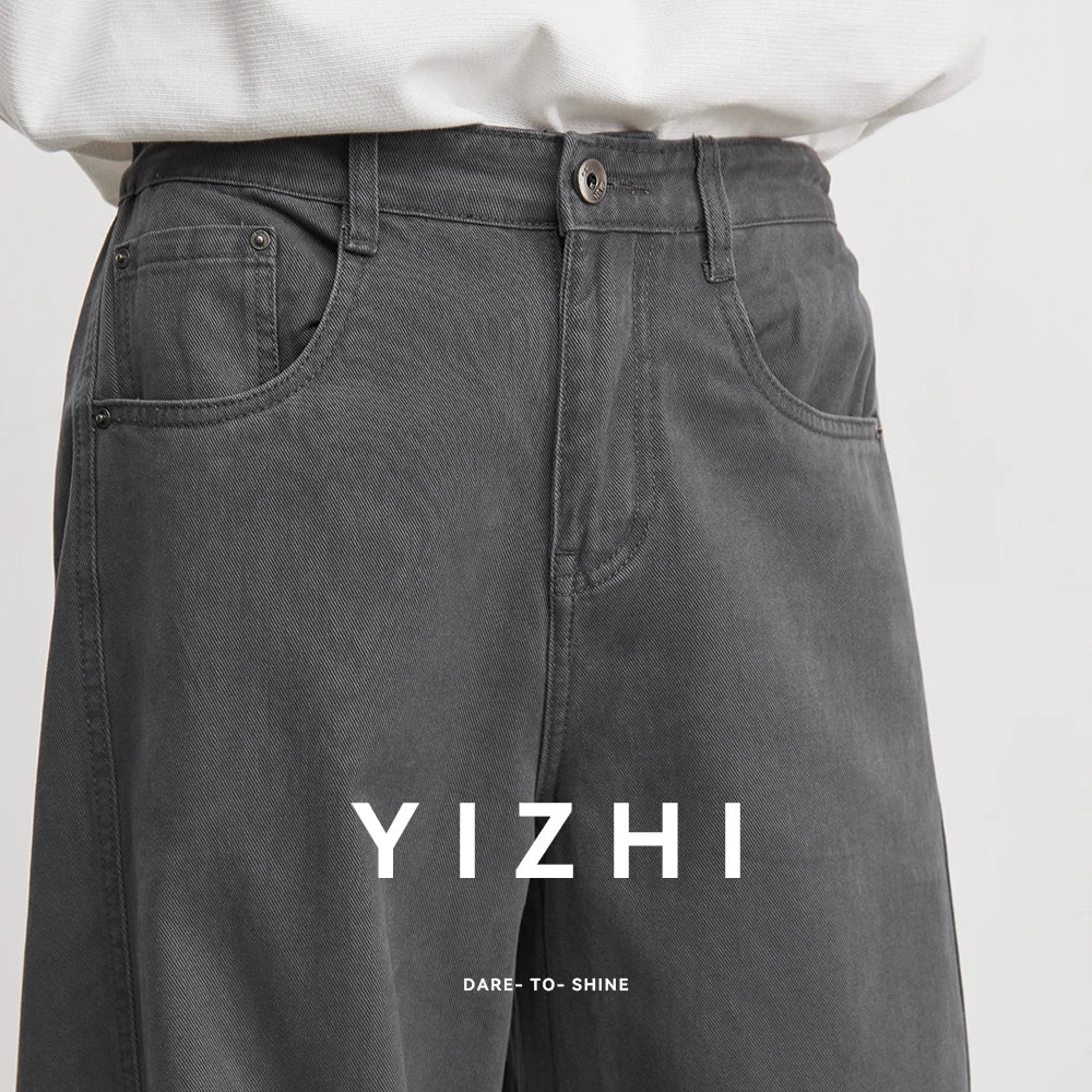 Fashion Heavyweight Men's 280g Pure Cotton Casual Pants 2026 Spring Comfortable And Versatile Elastic Waist Wide Leg Pants