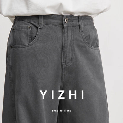 Fashion Heavyweight Men's 280g Pure Cotton Casual Pants 2026 Spring Comfortable And Versatile Elastic Waist Wide Leg Pants