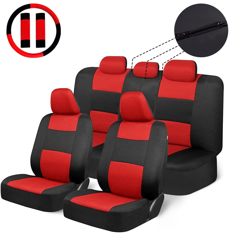 Universal Size Car Seat Covers Set With Steering Wheel Covers 2 Shoulder Protection Rear Seat Can Split Car Accessories Interior