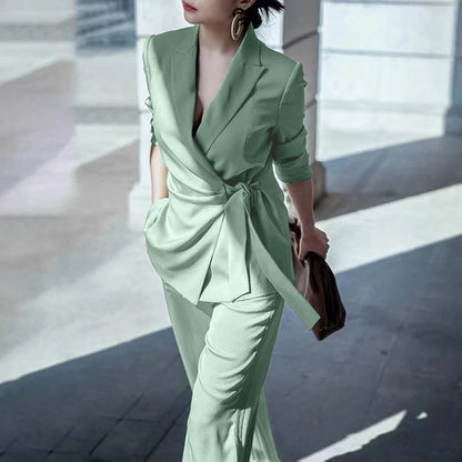 ZANZEA Classy Office Lady Blazer Suits Elegant Women Tied Waist Top and Pant 2pcs Outfit 2025 Trend Streetwear Commute Pant Sets