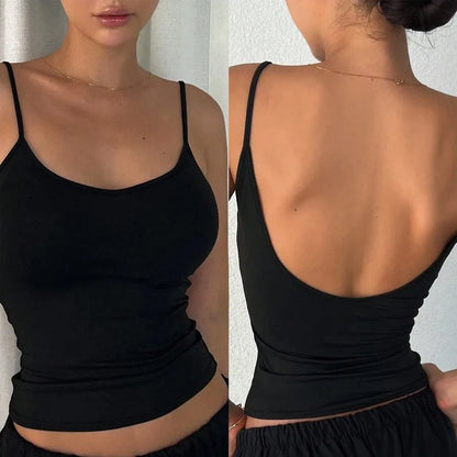 Women's Sexy  Backless Cami Crop Top Summer Solid Color Casual Sleeveless Top Streetwear Y2K Clothes Female Basic Top