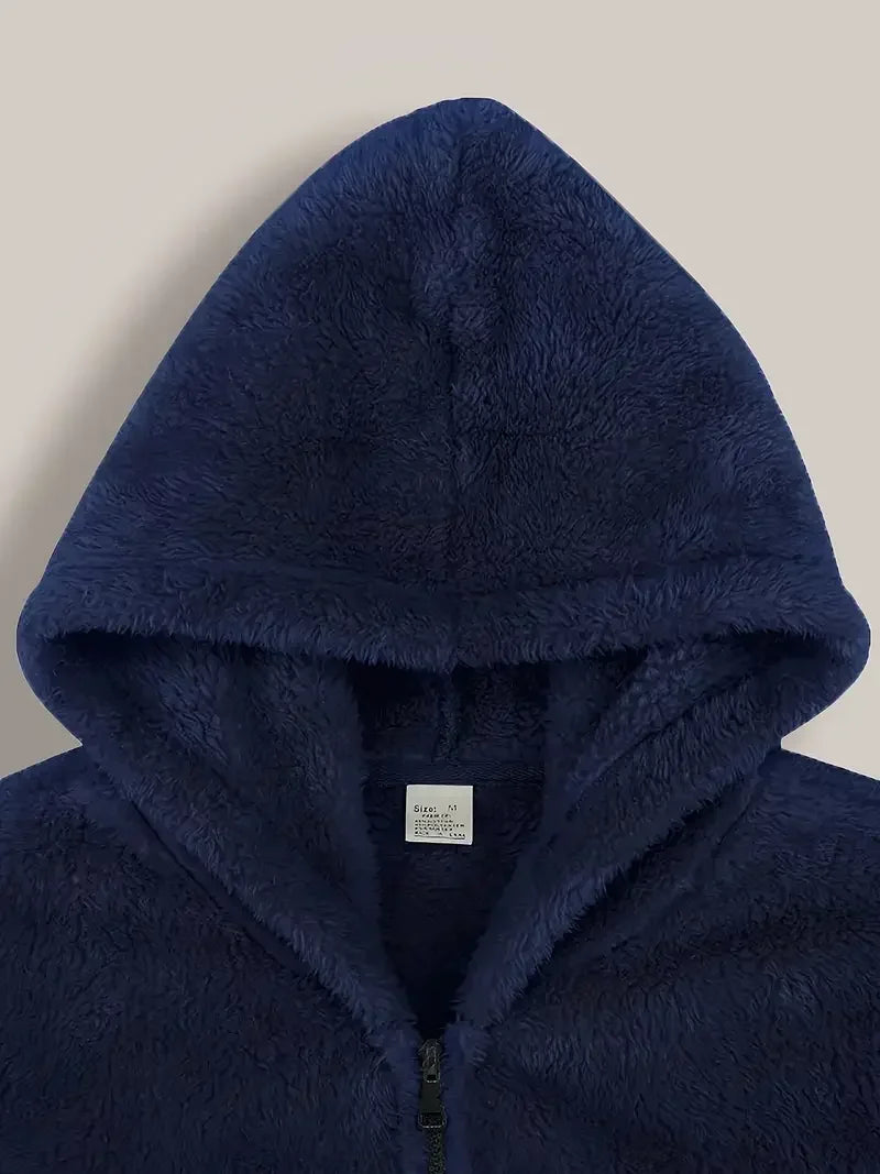 Men's Coral Fleece Jacket Hoodie Thickened Autumn Winter Warm Zipper Hooded New Arrival Comfortable Sweatshirt