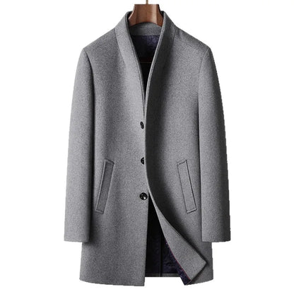 Men Wool Coat Autumn Winter Collar Medium Long Business Trench Coat