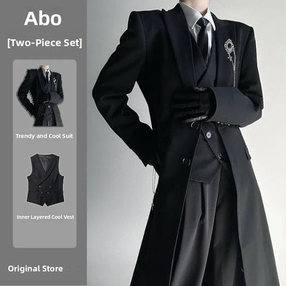 2025 New Long Tailored Coat Jacket Four-Piece Set Neutral Style Shoulder-Length Black High-End Feelings Casual Youth Fashion