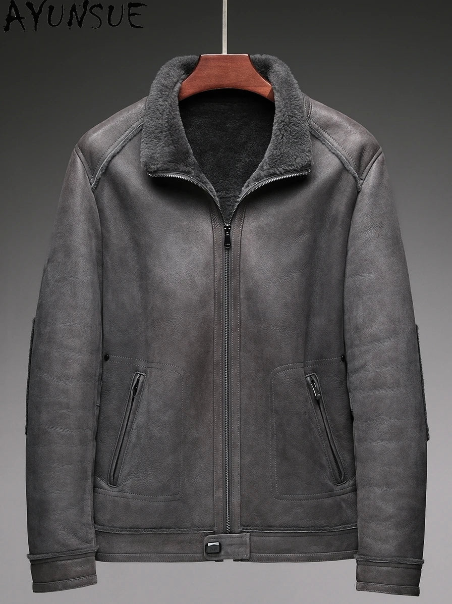 AYUNSUE Natural Real Sheepskin Fur Coat 2024 Winter Jacket Mens Fur Jackets Coats Fashion Genuine Leather Jacket Men Clothing
