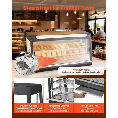 SucceBuy 190Qt 1600W 3-Tier Commercial Food Warmer Display with LED Light Top Storage and Adjustable Shelves for Hamburger Bread