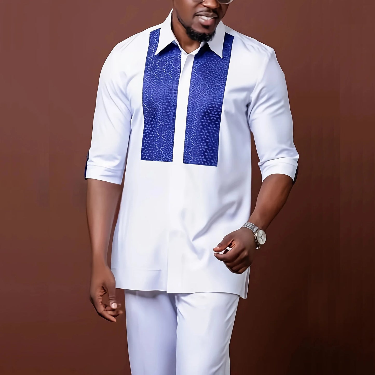Fashionable Ethnic Embroidered Long Sleeve Long Pants Suit for Men New 2026 Style Summer Season round Neck Single Button Closure