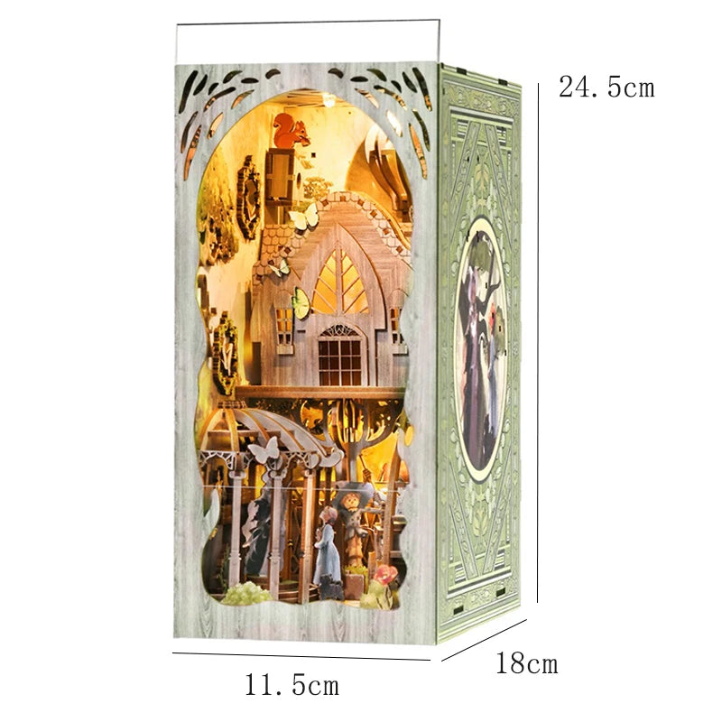 Wooden Book Nook Kits Miniature Wooden Doll Houses 3D Puzzles Assembly Building Toys Bookshelf Insert Decoration Toys For Gift