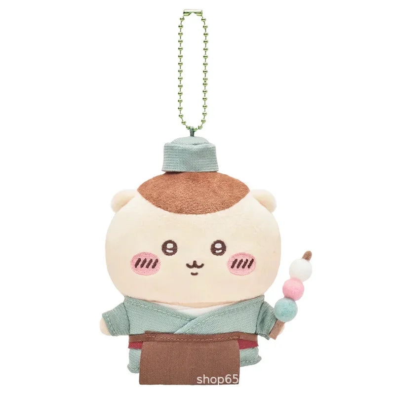 jiyi Edo Samurai Plush Keychain Japanese Anime Cute Usagi Hachiware Ushachi Pendant Soft Fluffy Bag Charm Accessory for Fans