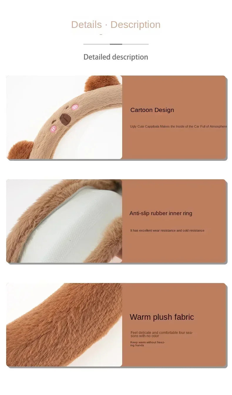 2025NEW Cute Cartoon Cute Plush Steering Wheel Cover Natural Rubber Healthy Breathable Universal 38cm Car Accessories