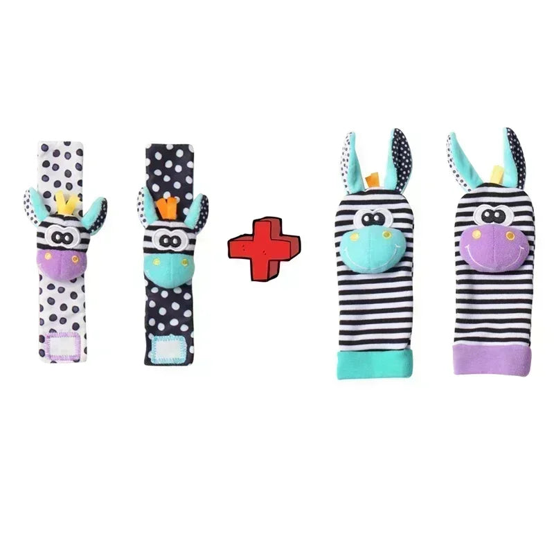 0-12 Months Baby Rattles Toys Animal Socks Wrist Strap +Rattle Baby Foot Socks Bug Wrist Strap Toddler Socks Pacifier Toys