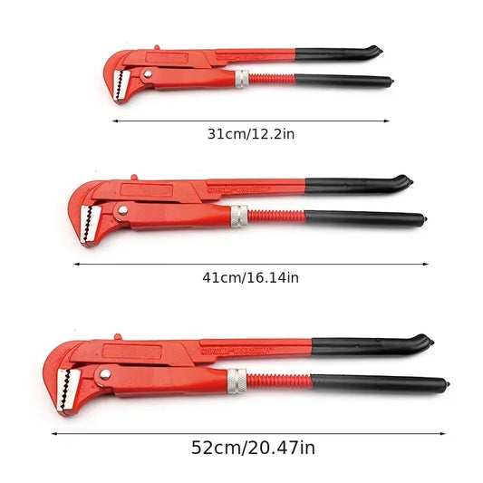 Heavy Duty 90° Adjustable Pipe Wrench 30.99/41.91/52.07cm Alloy Steel, for Automotive/Ship/Household/Mechanical Repair