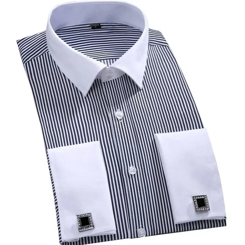 Business dress shirt, men's long sleeved light blue twill slim fit bank work uniform, simple and classic quality shirt