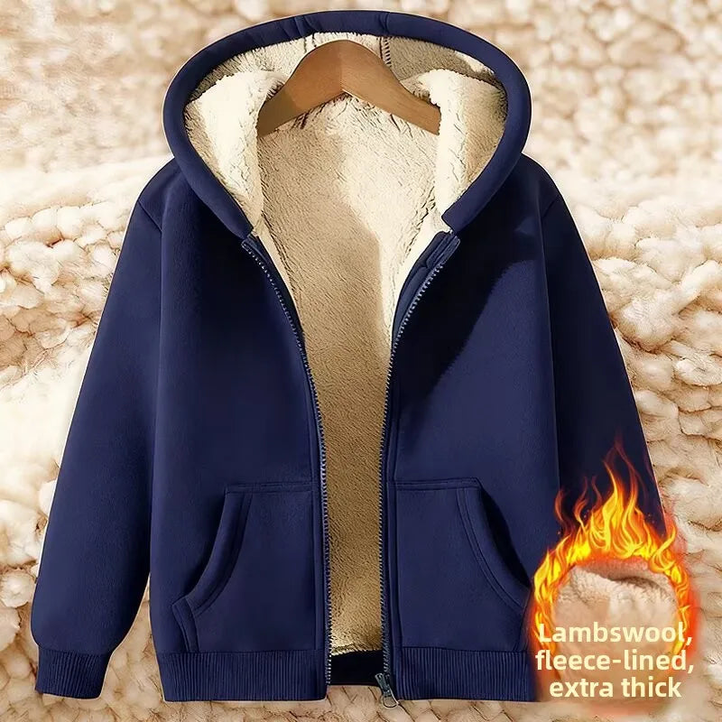 Ladies Large Size American Style Lamb Velvet Hoodie Zipper Cardigan Outerwear Autumn Winter Thickened Long Sleeve Casual Wear