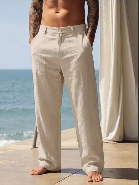 2026 Spring and Autumn New American Linen Pants Simple Cotton Blended Solid Color Versatile Casual Pants for Men