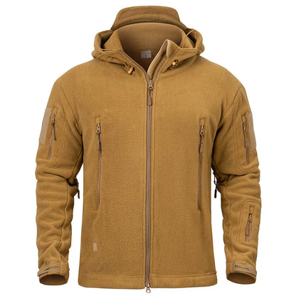 Winter Tactical Fleece Hoodie Jacket Men Warm Outdoor Sport Hooded Coat Multi-Pocket Casual Full Zip Hiking Jacket