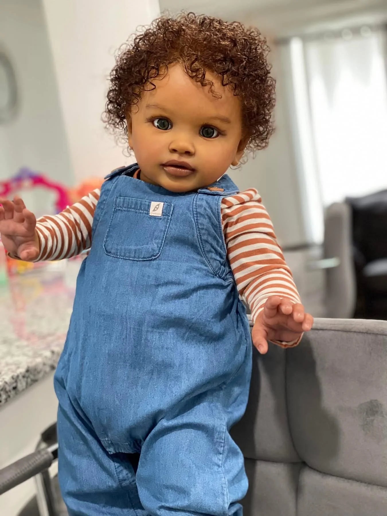 NPK 28-inch Pippa Reborn Doll Toddler Lifelike Soft Touch Dark Skin Already Painted Finished Huge Baby Size Collectible Toy