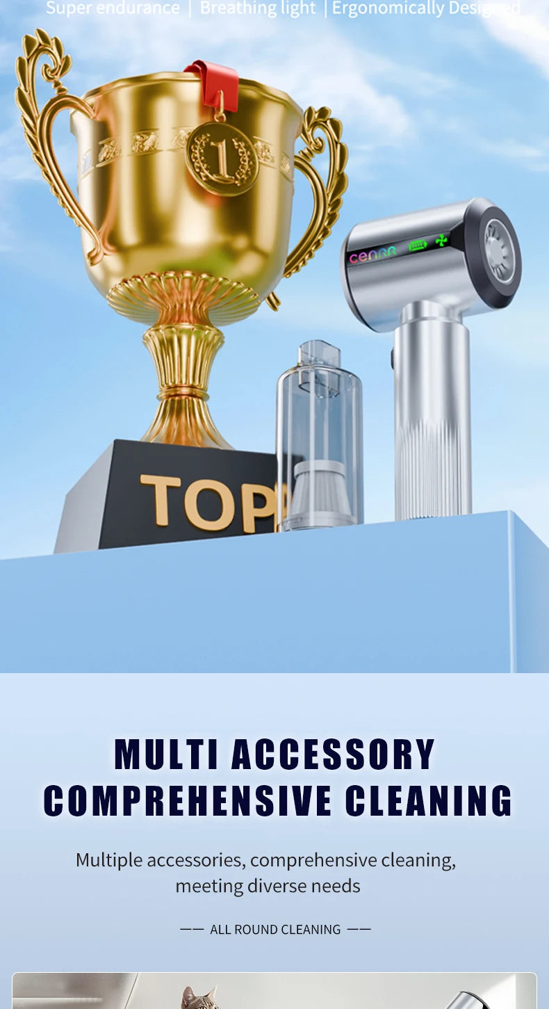 CENRR New Car Vacuum Cleaner Wireless Mini Powerful Portable HandHeld Car Cleaner LED Power Display Gift Lamp Air Gun  7500mAh