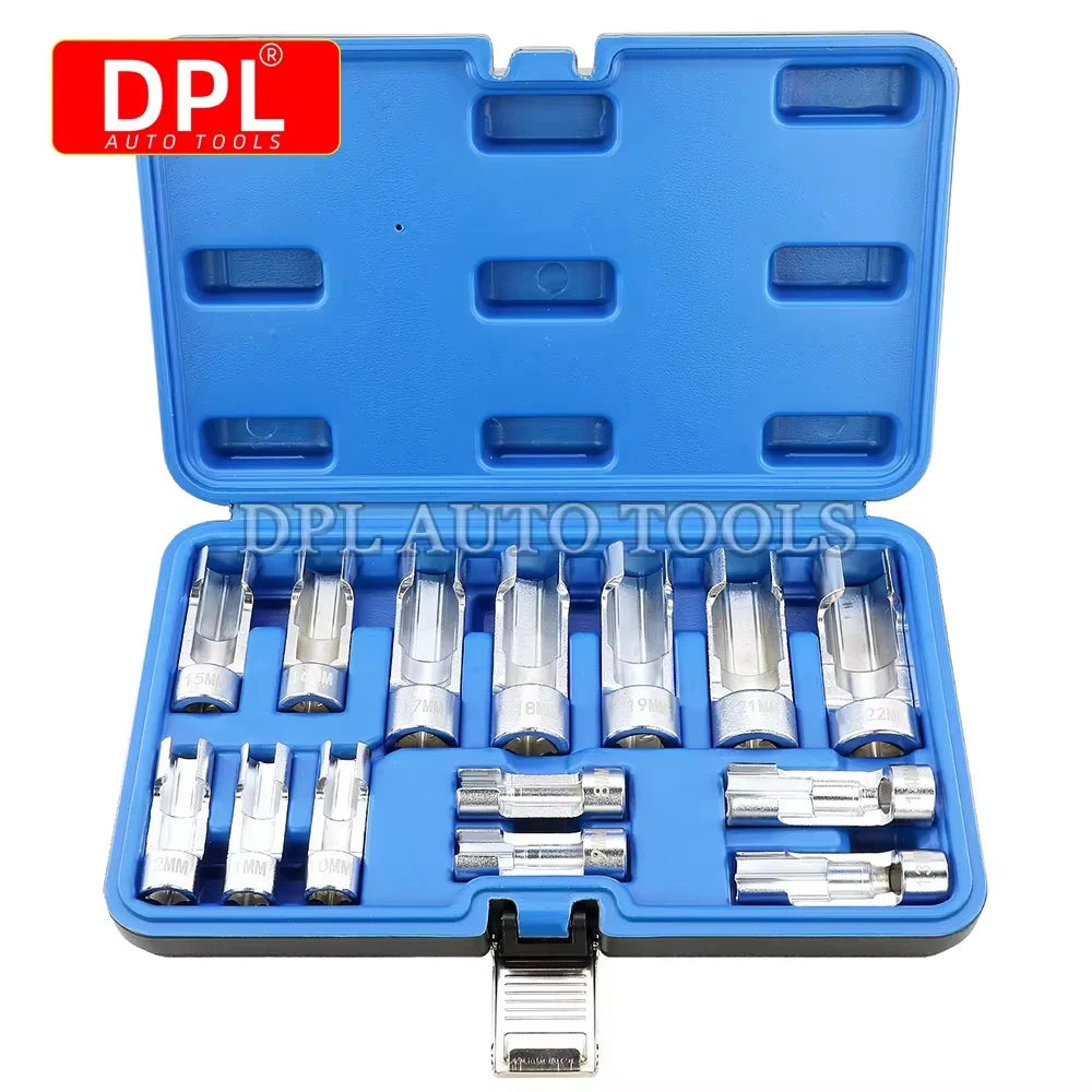 14Pcs/set 8mm To 22mm 3/8" 1/2" Fuel Line Socket Wrench Union Nut Socket Open Oil Pipe Removal Sleeve Car Repairing Tools